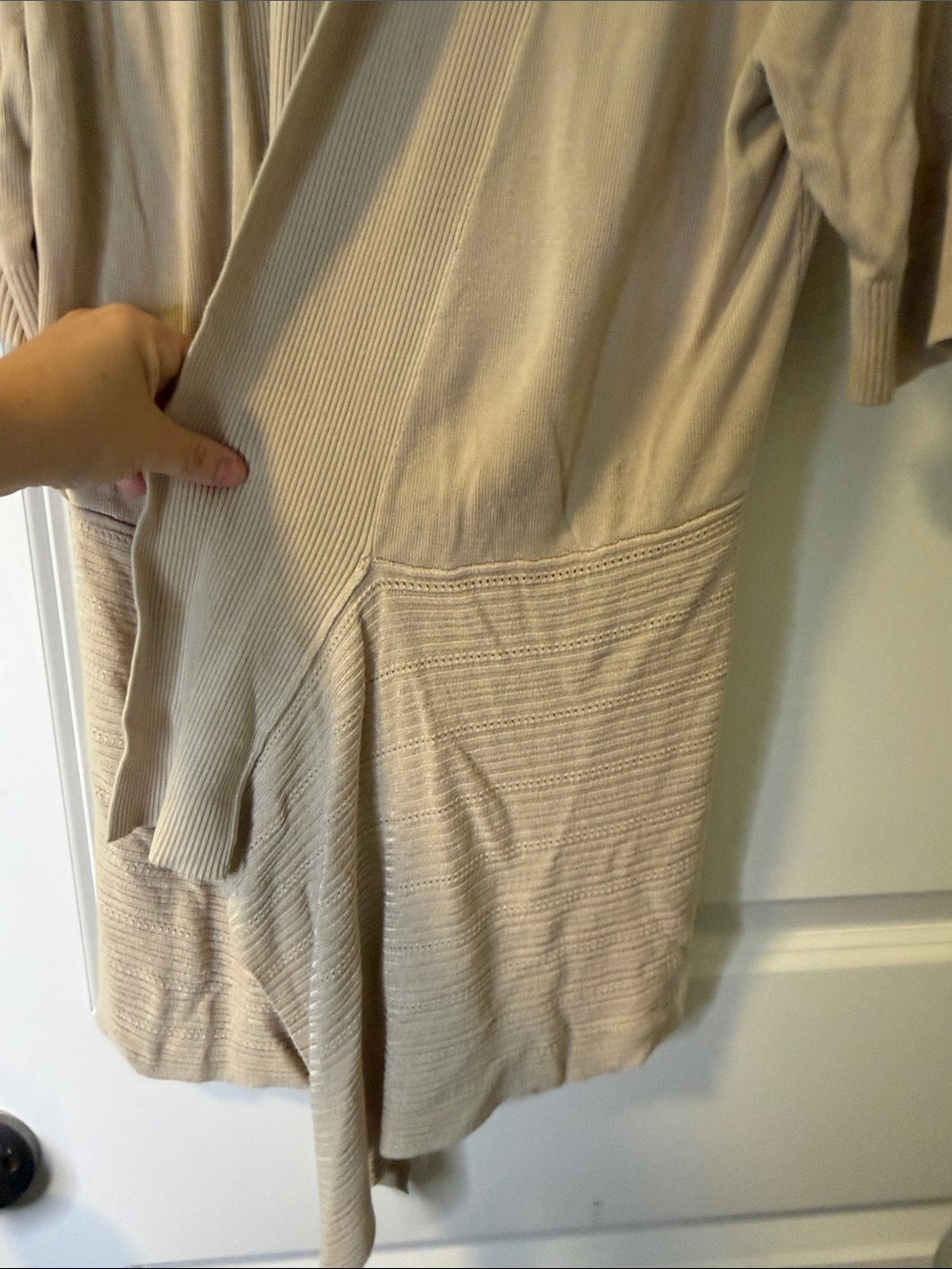 White House Black Market Beige Open-Front Draped Short-Sleeve Cardigan - Picture 3 of 4